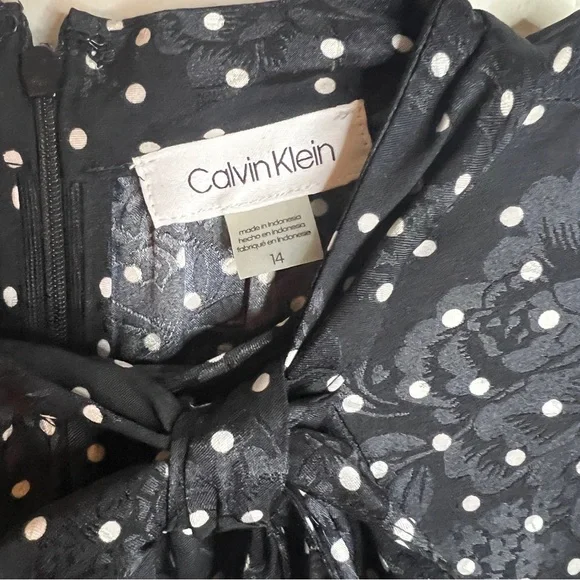 Calvin Klein Black Polka Dot Jacquard Midi Dress NWT Size 14 - Picture 3 of 11